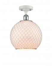  516-1C-WPC-G121-10CSN-LED - Farmhouse Chicken Wire - 1 Light - 10 inch - White Polished Chrome - Semi-Flush Mount