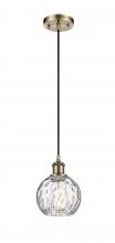  516-1P-AB-G1215-6-LED - Athens Water Glass - 1 Light - 6 inch - Antique Brass - Cord hung - Mini Pendant