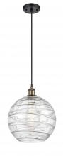  516-1P-BAB-G1213-12-LED - Athens Deco Swirl - 1 Light - 12 inch - Black Antique Brass - Cord hung - Mini Pendant