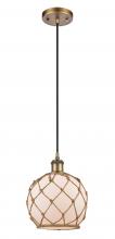  516-1P-BB-G121-8RB-LED - Farmhouse Rope - 1 Light - 8 inch - Brushed Brass - Cord hung - Mini Pendant