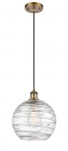  516-1P-BB-G1213-10-LED - Athens Deco Swirl - 1 Light - 10 inch - Brushed Brass - Cord hung - Mini Pendant