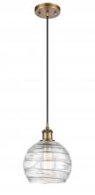  516-1P-BB-G1213-8-LED - Athens Deco Swirl - 1 Light - 8 inch - Brushed Brass - Cord hung - Mini Pendant