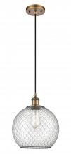  516-1P-BB-G122-10CBK-LED - Farmhouse Chicken Wire - 1 Light - 10 inch - Brushed Brass - Cord hung - Mini Pendant