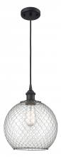  516-1P-BK-G122-10CBK-LED - Farmhouse Chicken Wire - 1 Light - 10 inch - Matte Black - Cord hung - Mini Pendant