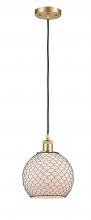 Innovations Lighting 516-1P-SG-G121-8CBK-LED - Farmhouse Chicken Wire - 1 Light - 8 inch - Satin Gold - Cord hung - Mini Pendant