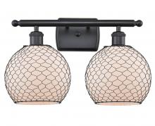  516-2W-BK-G121-8CBK-LED - Farmhouse Chicken Wire - 2 Light - 18 inch - Matte Black - Bath Vanity Light