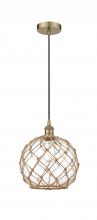 Innovations Lighting 616-1P-AB-G122-10RB-LED - Farmhouse Rope - 1 Light - 10 inch - Antique Brass - Cord hung - Mini Pendant