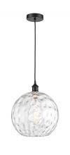  616-1P-BK-G1215-12-LED - Athens Water Glass - 1 Light - 12 inch - Matte Black - Cord hung - Mini Pendant