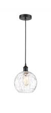  616-1P-BK-G1215-8-LED - Athens Water Glass - 1 Light - 8 inch - Matte Black - Cord hung - Mini Pendant