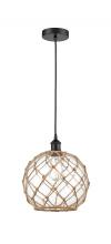  616-1P-BK-G122-10RB-LED - Farmhouse Rope - 1 Light - 10 inch - Matte Black - Cord hung - Mini Pendant