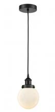  616-1PH-BK-G201-6-LED - Beacon - 1 Light - 6 inch - Matte Black - Cord hung - Mini Pendant