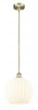  616-1S-AB-G1217-12WV - White Venetian - 1 Light - 12 inch - Antique Brass - Stem Hung - Mini Pendant