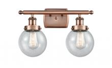  916-2W-AC-G204-6 - Beacon - 2 Light - 16 inch - Antique Copper - Bath Vanity Light