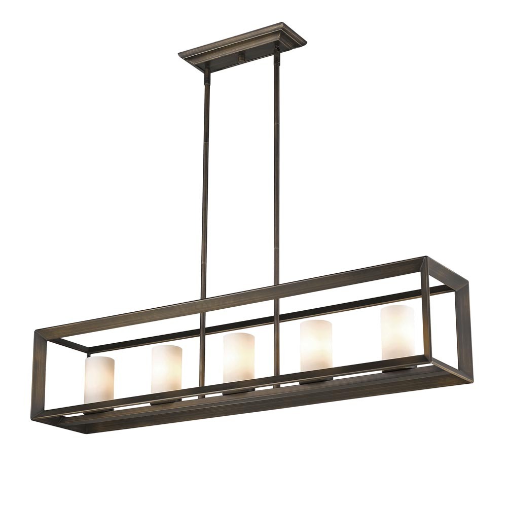 Smyth 5 Light Linear Pendant in Gunmetal Bronze with Opal Glass