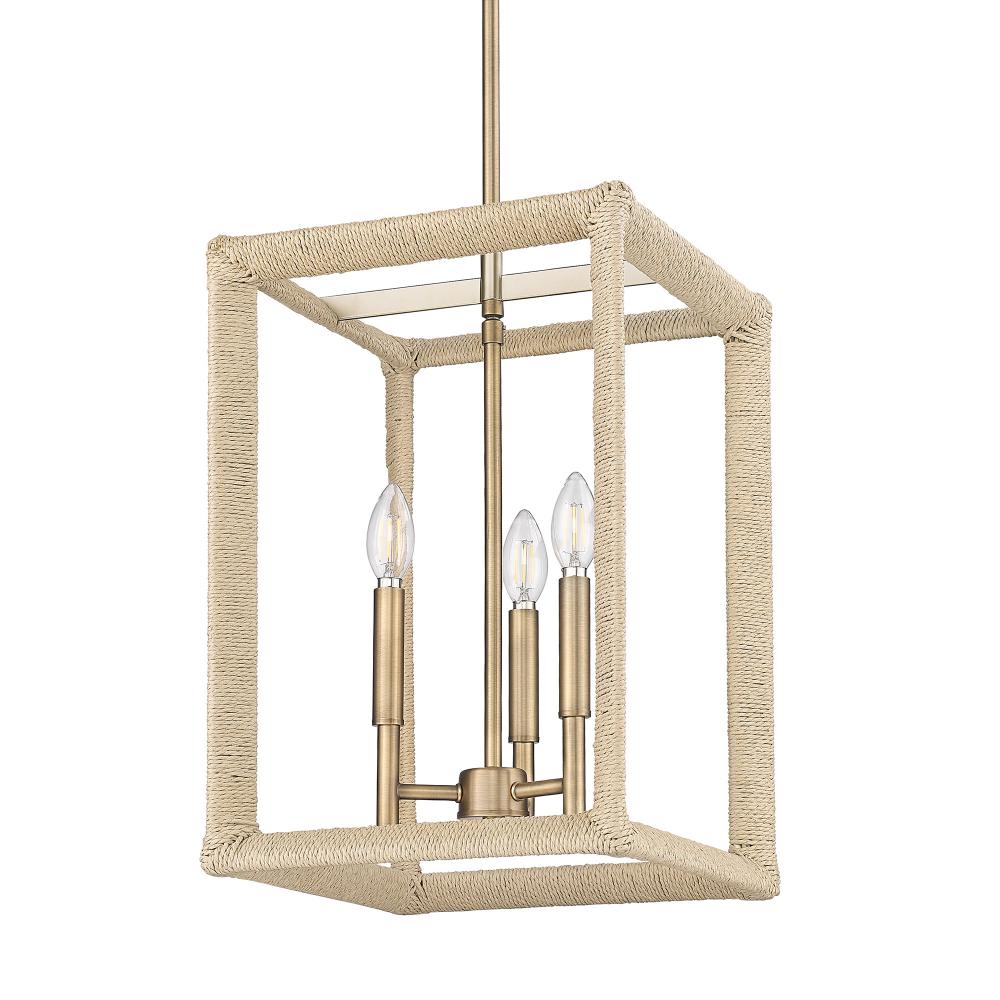 Kimber 3 Light Pendant in Modern Brass with Light Natural Rattan Accents