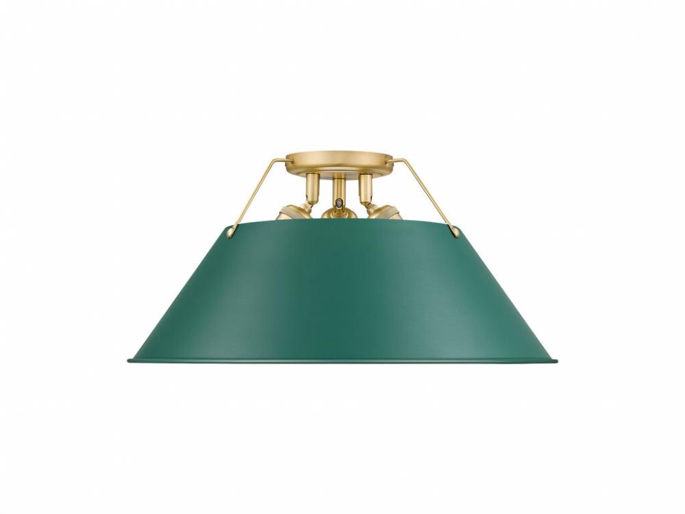 Orwell 3-Light Flush Mount in Brushed Champagne Bronze with Pine Green