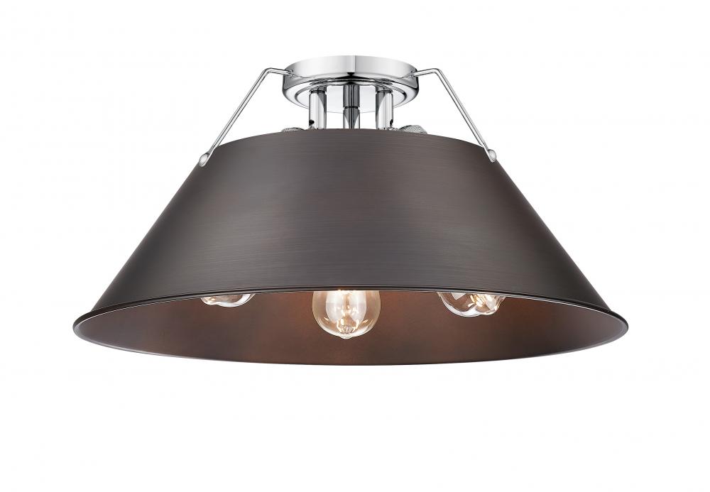 Orwell CH 3 Light Flush Mount in Chrome with Rubbed Bronze shade
