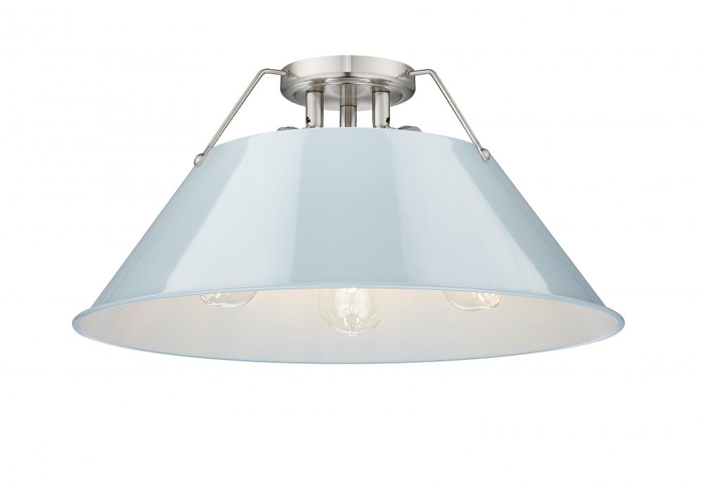 Orwell PW 3 Light Flush Mount in Pewter with Dusky Blue shade