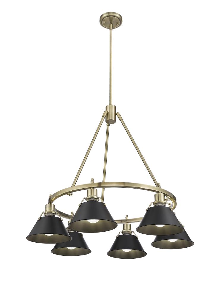 Orwell AB 6 Light Chandelier in Aged Brass with Matte Black shades