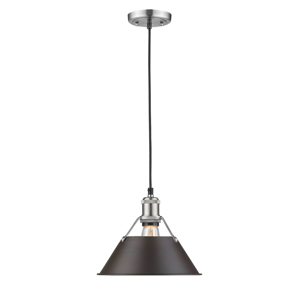 Orwell PW Medium Pendant - 10" in Pewter with Rubbed Bronze shade