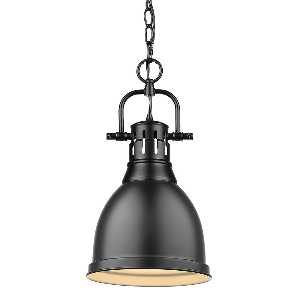 Duncan Small Pendant with Chain in Matte Black with a Matte Black Shade