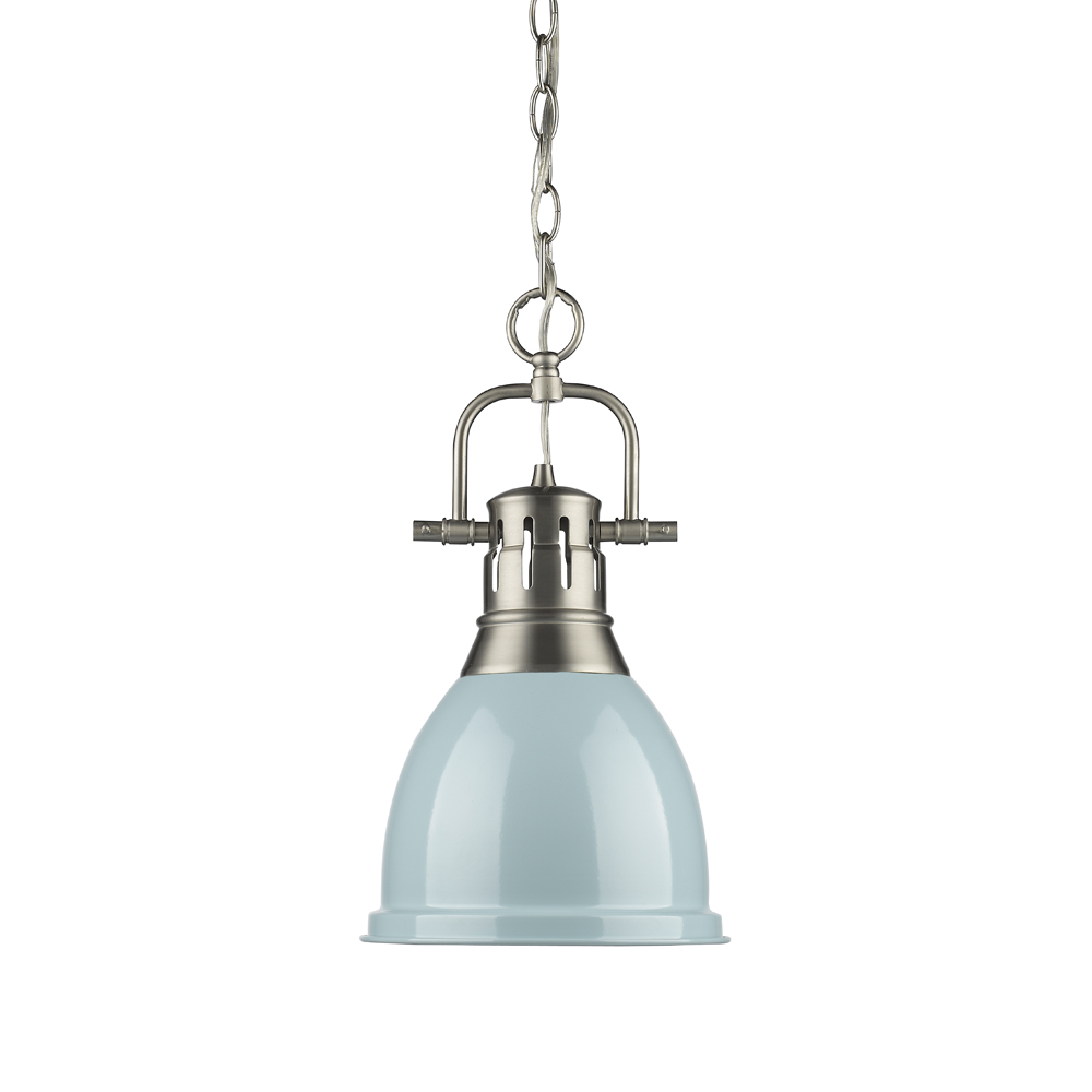 Duncan Small Pendant with Chain in Pewter with a Seafoam Shade