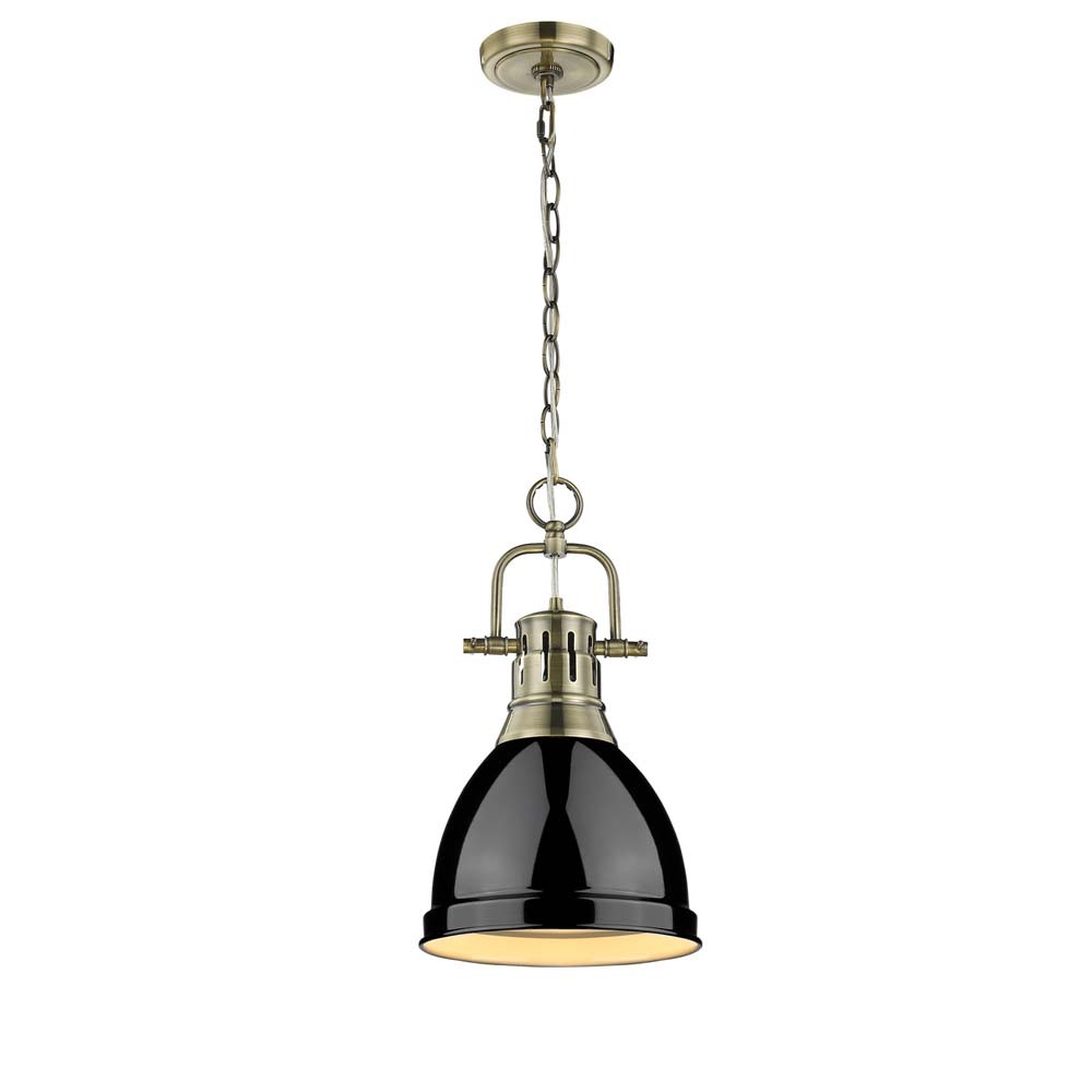 Duncan Small Pendant with Chain in Aged Brass with Black