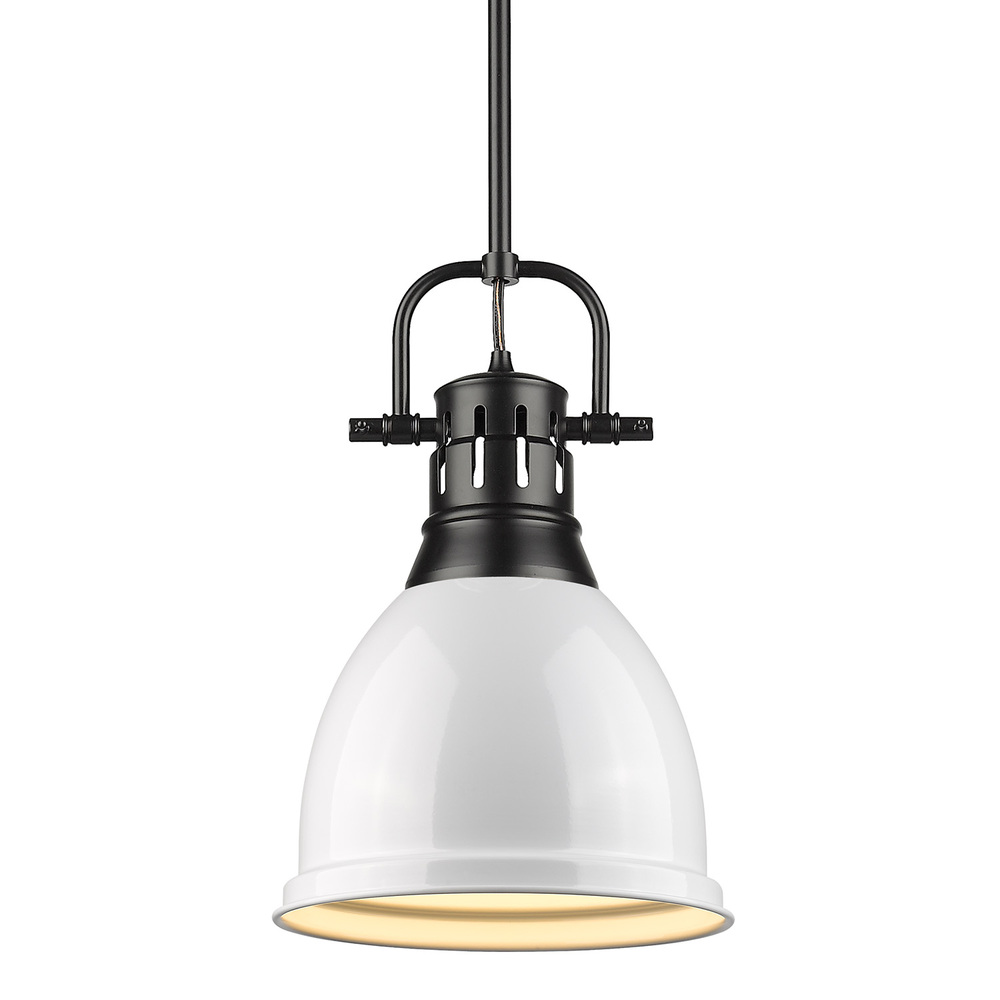 Duncan Small Pendant with Rod in Matte Black with a White Shade