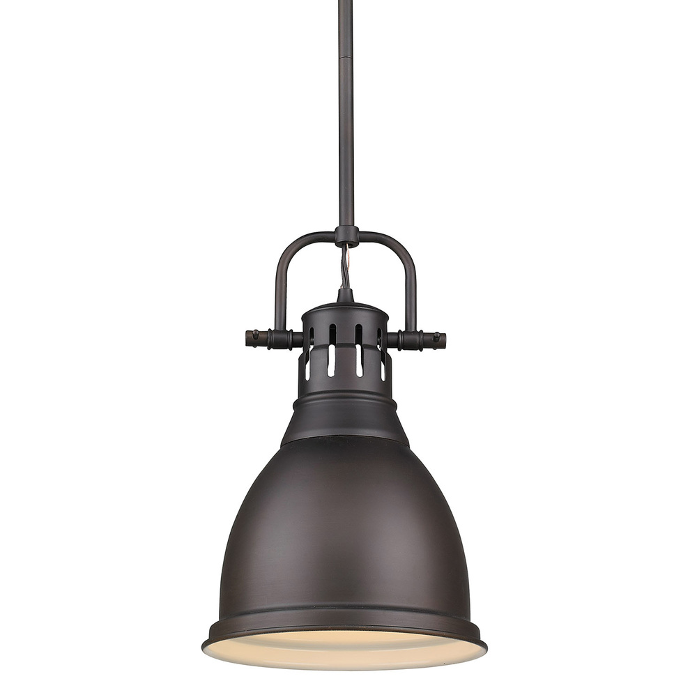 Duncan Small Pendant with Rod in Rubbed Bronze with a Rubbed Bronze Shade