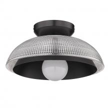  0309-FM BLK-RPG - Crawford BLK Flush Mount in Matte Black with Retro Prism Glass Shade