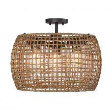  1067-OSF NB-MAW - Piper 3 Light Semi-Flush - Outdoor in Natural Black with Maple All-Weather Wicker Shade