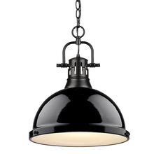  3602-L BLK-BK - Duncan 1 Light Pendant with Chain in Black with a Black Shade