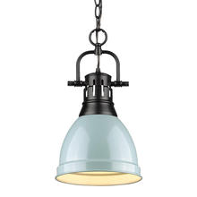  3602-S BLK-SF - Duncan Small Pendant with Chain in Matte Black with Seafoam