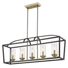  4309-LP BLK-AB-SD - Mercer 5 Light Linear Pendant in Matte Black with Aged Brass accents and Seeded Glass