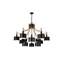  1017P32-12-129-A - Corna 12 Light Down Chandelier With Matte Black & Satin Gold Finish