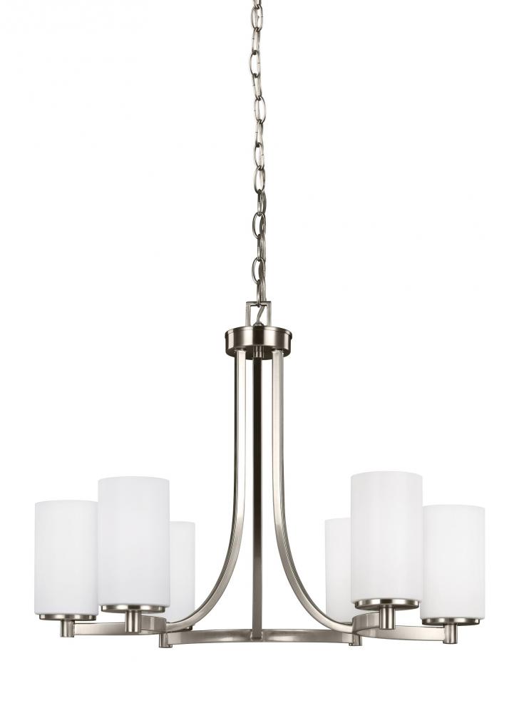 Hettinger transitional 6-light LED indoor dimmable ceiling chandelier pendant light in brushed nicke