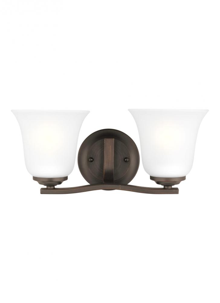 Emmons traditional 2-light LED indoor dimmable bath vanity wall sconce in bronze finish with satin e