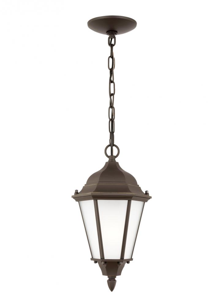 Bakersville traditional 1-light LED outdoor exterior pendant in antique bronze finish with satin etc