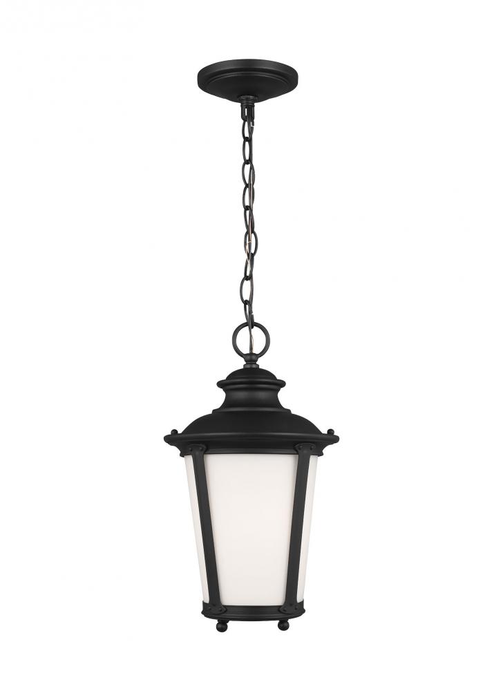 Cape May traditional 1-light LED outdoor exterior hanging ceiling pendant in black finish with etche