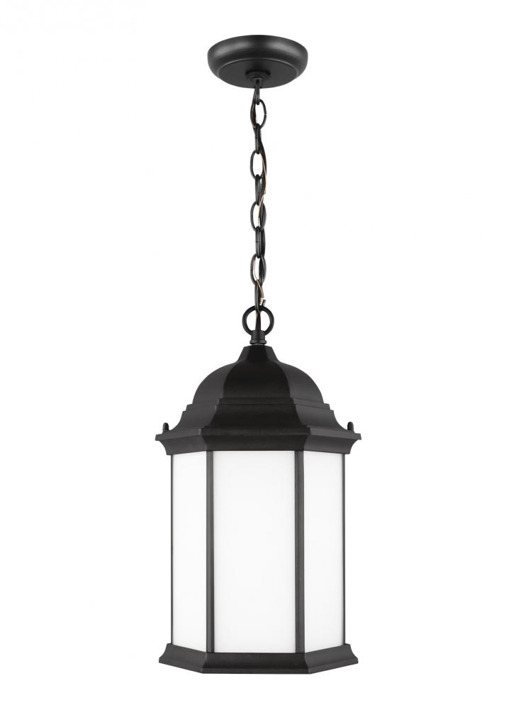 Sevier traditional 1-light LED outdoor exterior ceiling hanging pendant in black finish with satin e