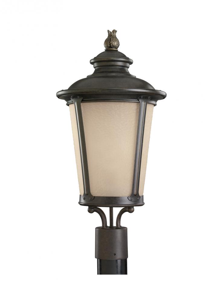 Cape May traditional 1-light LED outdoor exterior post lantern in burled iron grey finish with etche