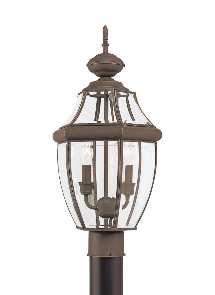 Lancaster traditional 2-light LED outdoor exterior post lantern in antique bronze finish with clear