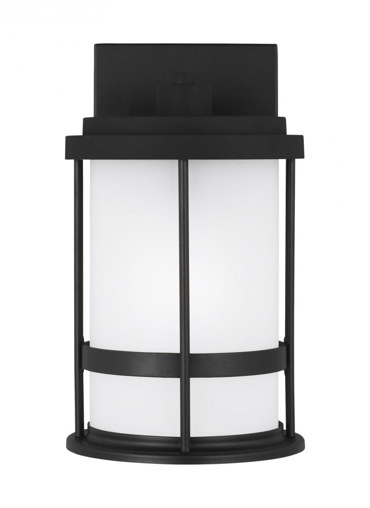 Wilburn modern 1-light LED outdoor exterior small wall lantern sconce in black finish with satin etc