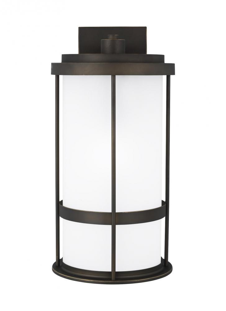 Wilburn modern 1-light LED outdoor exterior large wall lantern sconce in antique bronze finish with