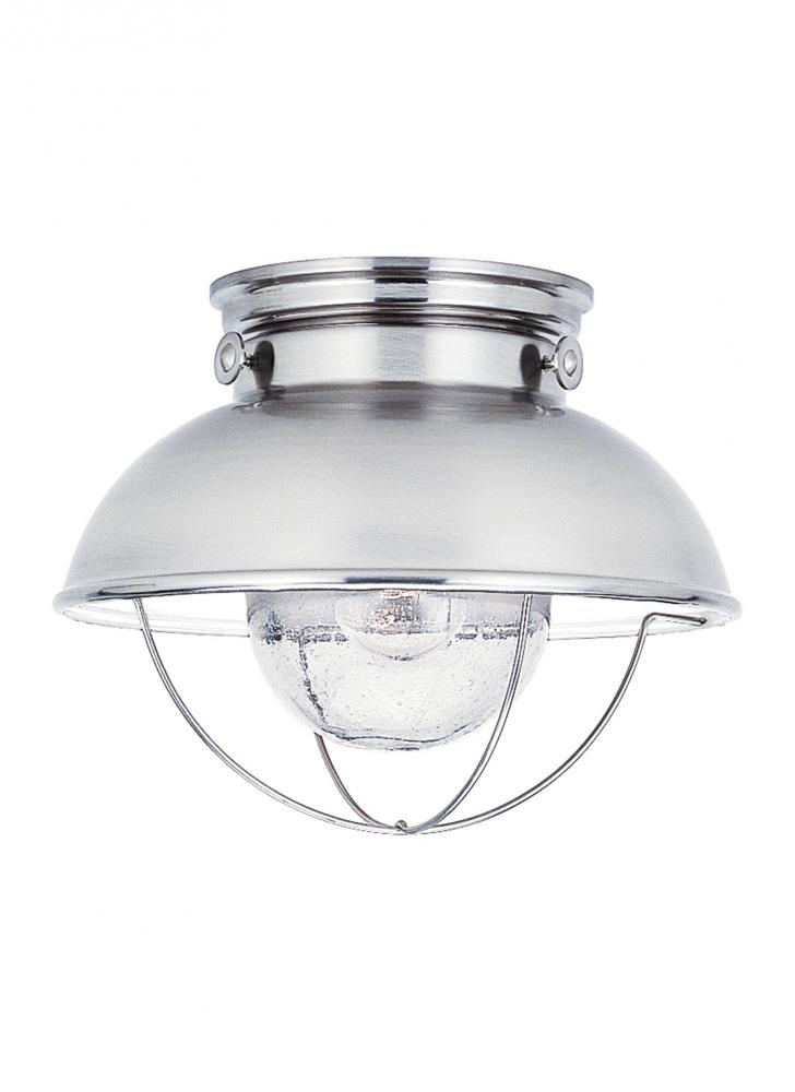 Sebring transitional 1-light LED outdoor exterior ceiling flush mount in brushed stainless silver fi