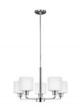  3128805EN3-962 - Canfield modern 5-light LED indoor dimmable ceiling chandelier pendant light in brushed nickel silve
