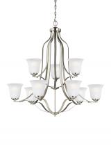  3139009EN3-962 - Emmons traditional 9-light LED indoor dimmable ceiling chandelier pendant light in brushed nickel si