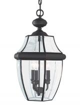  6039EN-12 - Lancaster traditional 3-light LED outdoor exterior pendant in black finish with clear curved beveled