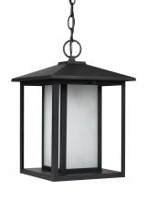  69029EN3-12 - Hunnington contemporary 1-light LED outdoor exterior pendant in black finish with etched seeded glas