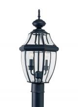  8229EN-12 - Lancaster traditional 2-light LED outdoor exterior post lantern in black finish with clear curved be